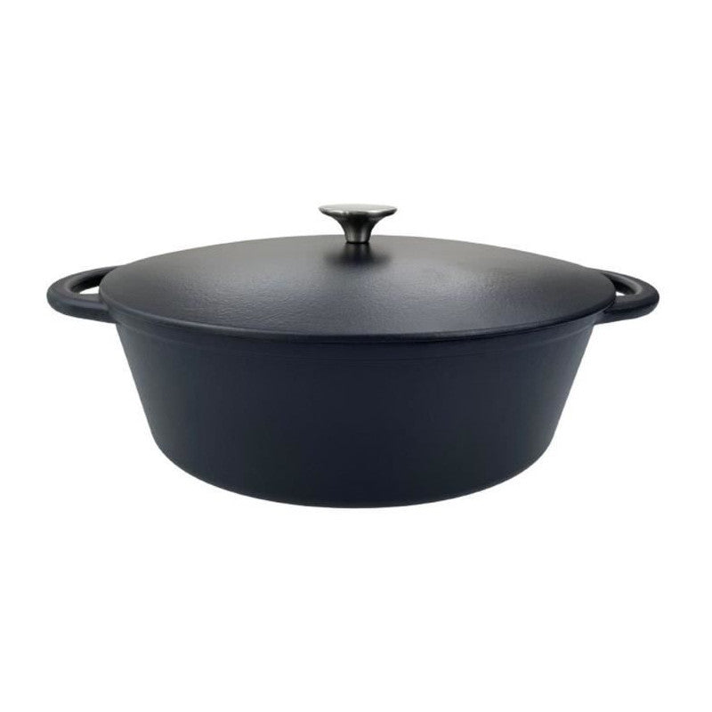 Cocotte ronde fonte noir mat avec couvercle 33 cm - intérieur noi Baumalu - Mathon