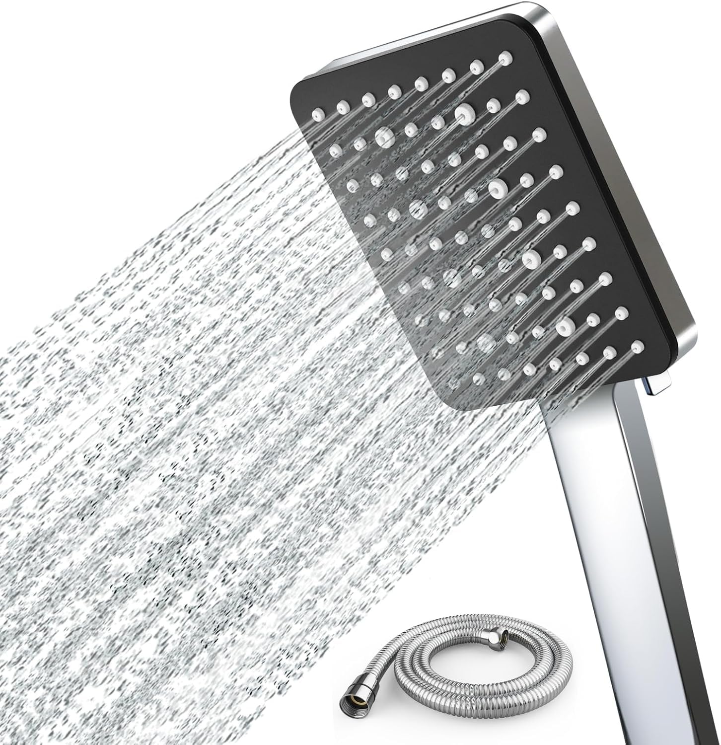 Pommeau de douche carré 6 jets avec tuyau noir mat 1,5 m Vendos85 - Mathon