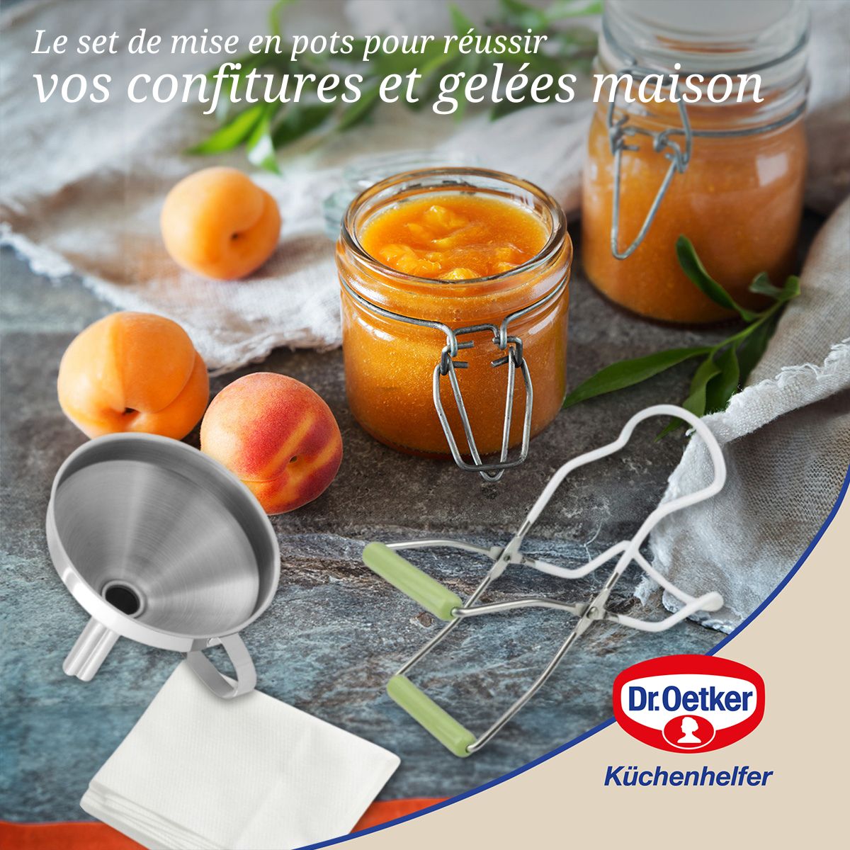 3 ustensiles pour confiture avec pince à bocaux, entonnoir et tissu filtrant Dr Oetker Dr. Oetker - Mathon - 2