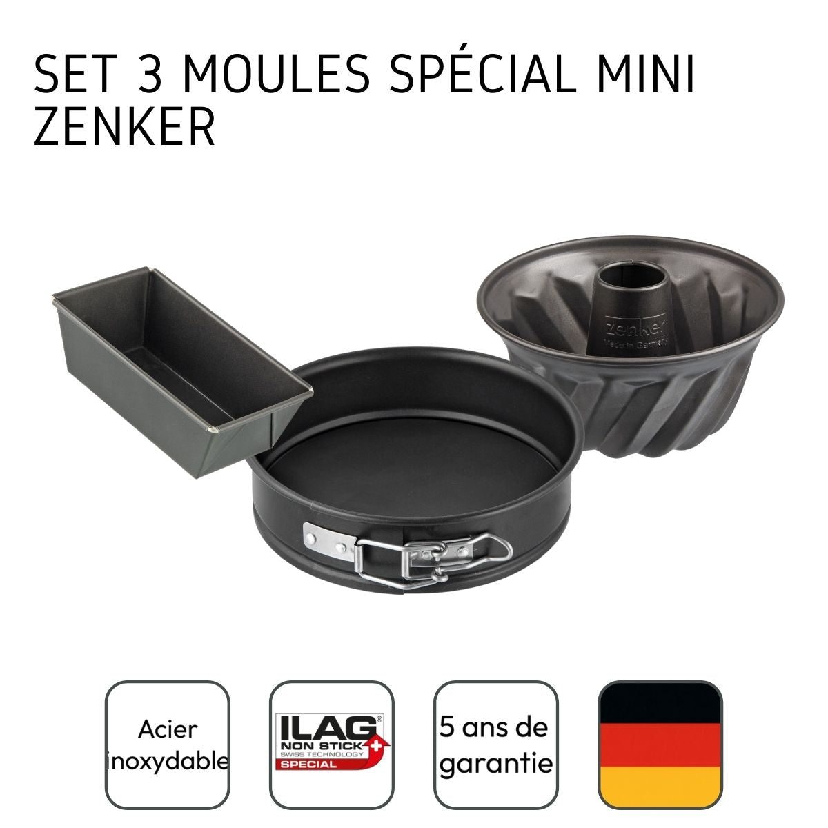 Set de 3 mini moules à cake 15 cm, charnière 16 cm et kouglof 18 cm Zenker Spécial Mini Zenker - Mathon - 4
