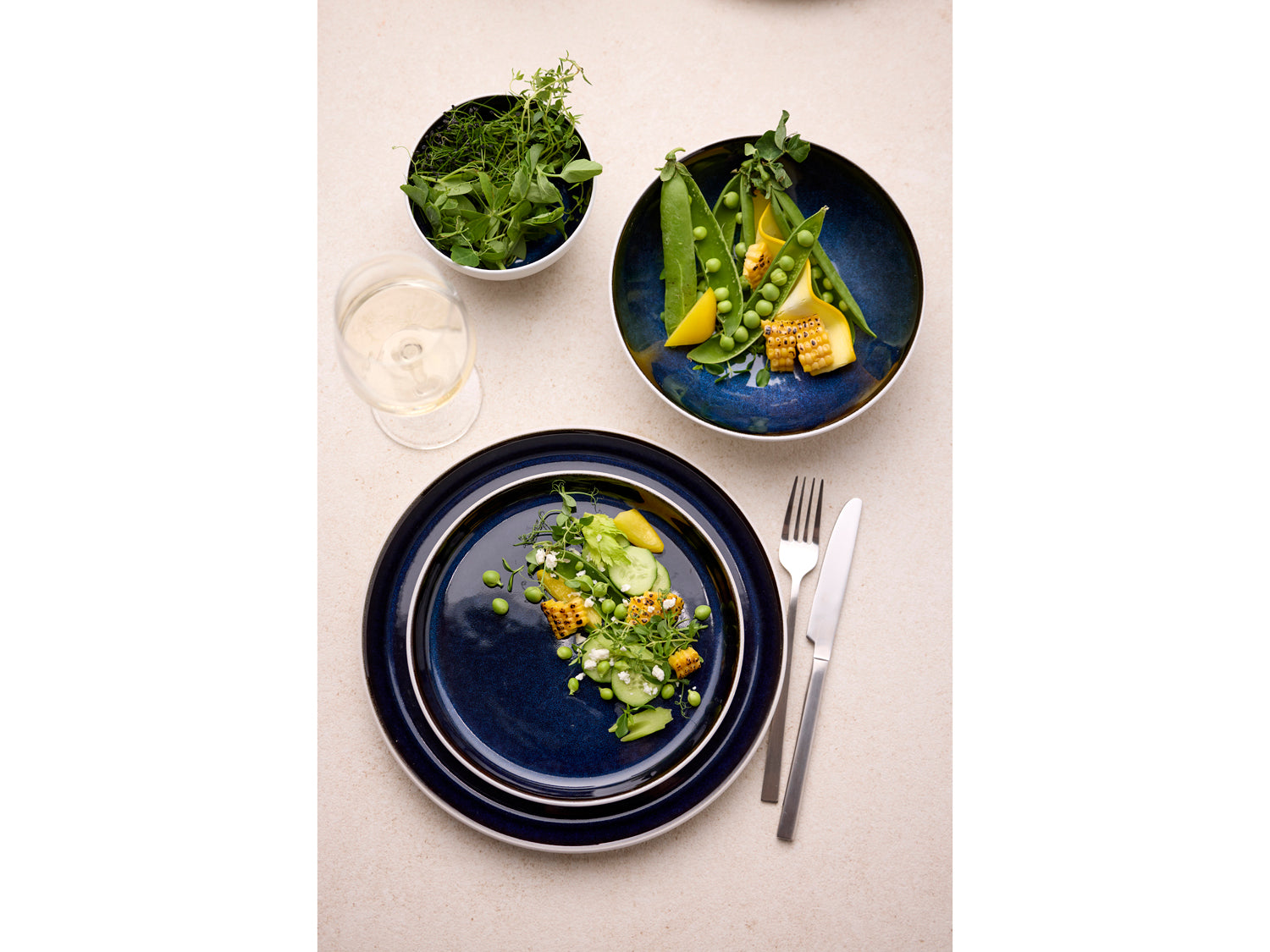 Assiette Gastro en Grès Blanc/Bleu foncé Bitz - Mathon - 7