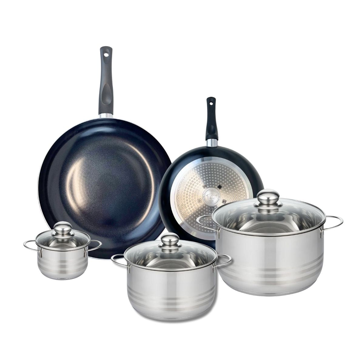 Ensemble de 2 Poêles de cuisson 24 et 32 cm et 3 faitouts 12, 20 et 24 cm  Prima Brillant Elo - Mathon - 1