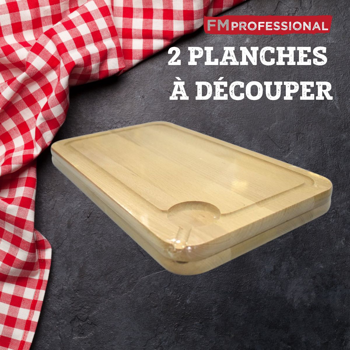 Planche à découper, hêtre avec rigolle et collecteur de sang 34 x 20 cm, par 2  Gourmet édition FM Professional - Mathon - 4