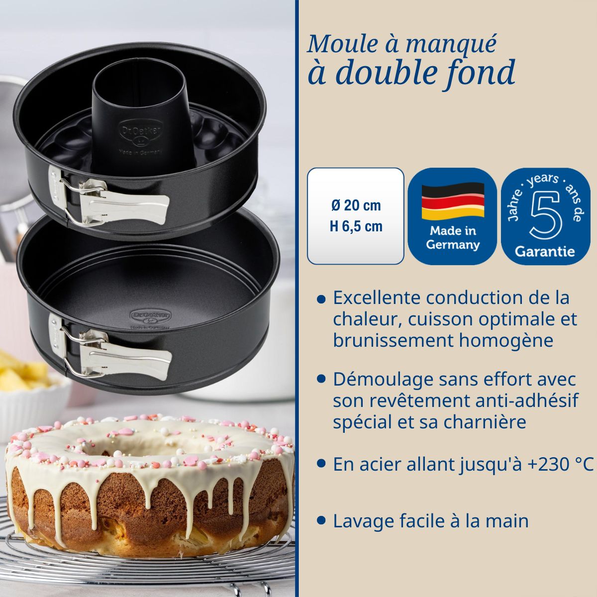 Ensemble de 2 Moules à manqué à charnière avec fond à savarin 20 cm Dr Oetker Back Freude Dr. Oetker - Mathon - 3