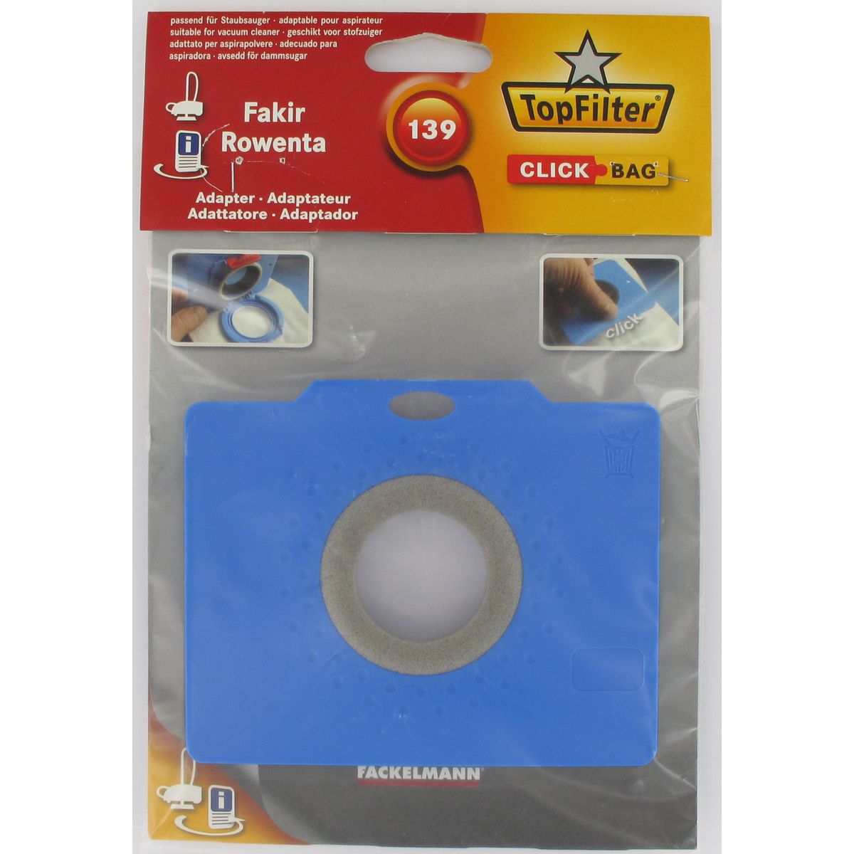 Boite de 4 sacs aspirateurs universels Top Filter avec Adaptateur Click Bag pour aspirateurs Rowenta Fakir 139 TopFilter - Mathon - 2