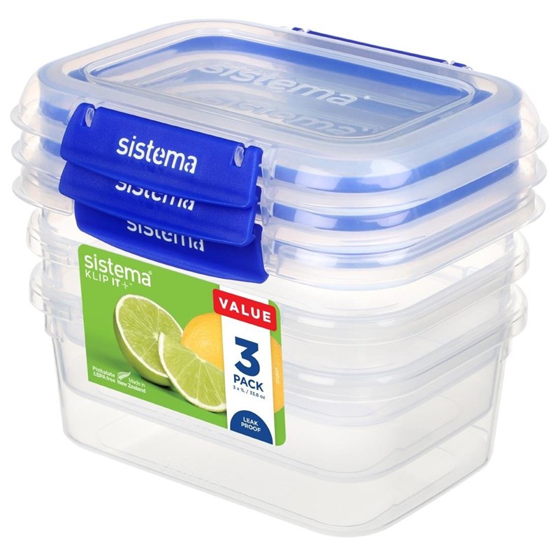 Boîte Alimentaire Rectangulaire  Klip IT Plus 1 Litre - Lot de 3 - Sistema - Mathon