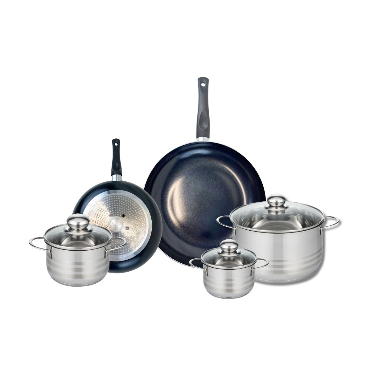 Ensemble de 2 Poêles de cuisson 20 et 28 cm et 3 faitouts 12, 14 et 20 cm  Prima Brillant Elo - Mathon - 1