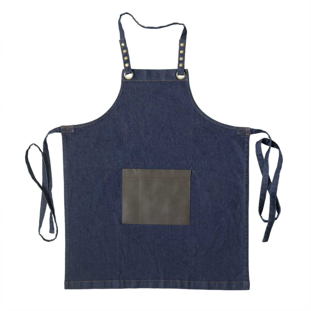 Honoré - Tablier en tissu denim avec poche en simili cuir marron Sabatier Trompette - Mathon - 1