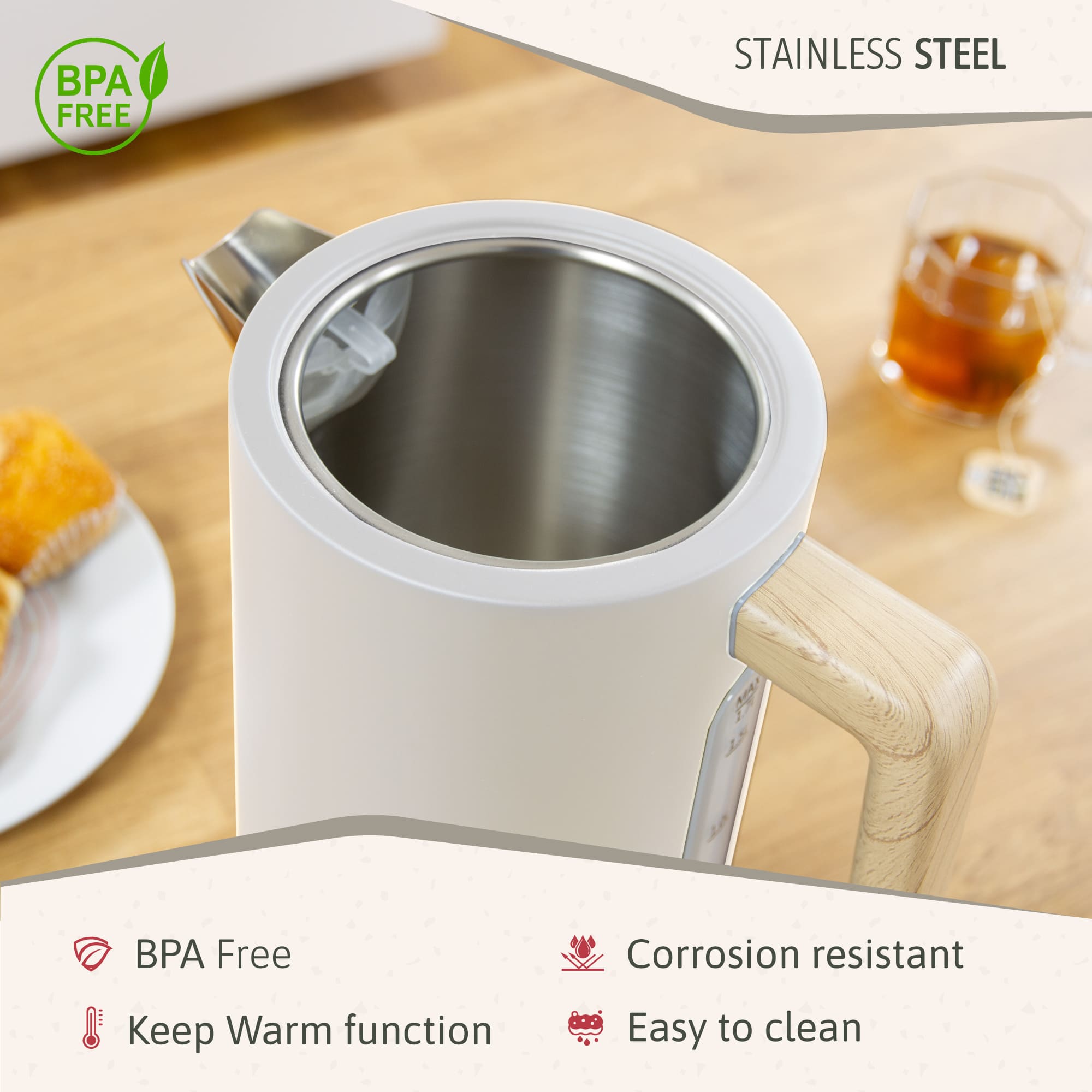 Nordic Ensemble Grille Pain 2 Fentes Larges, Bouilloire Électrique 1,7L sans BPA 2200 Blanc SKT1167WHT - Mathon - 6