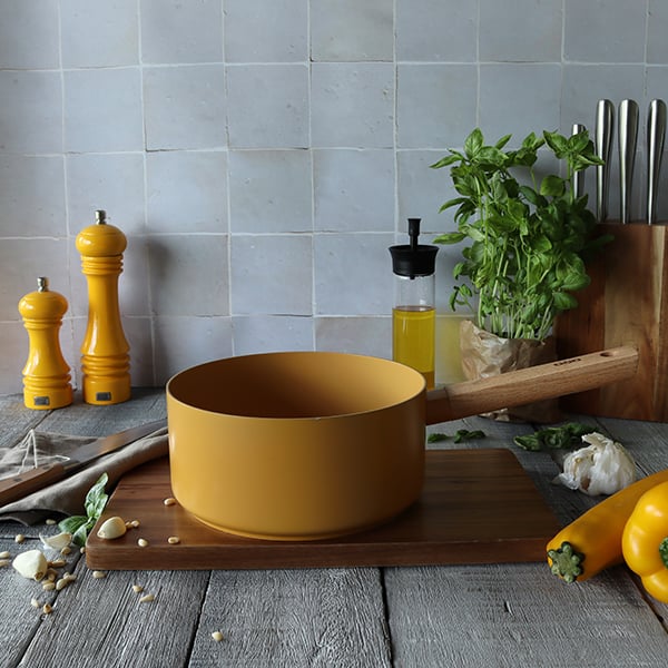 Casserole Ector induction aluminium revêtu manche en bois 20 cm jaune Ogo - Mathon - 3