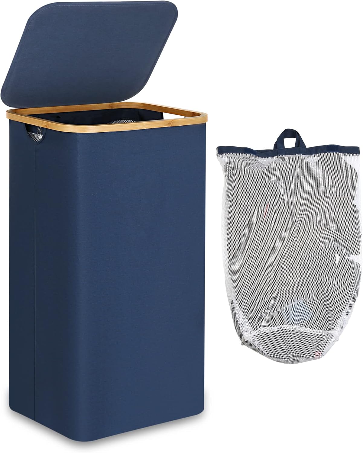 Panier à linge pliable 100L avec couvercle – Bleu Vendos85 - Mathon