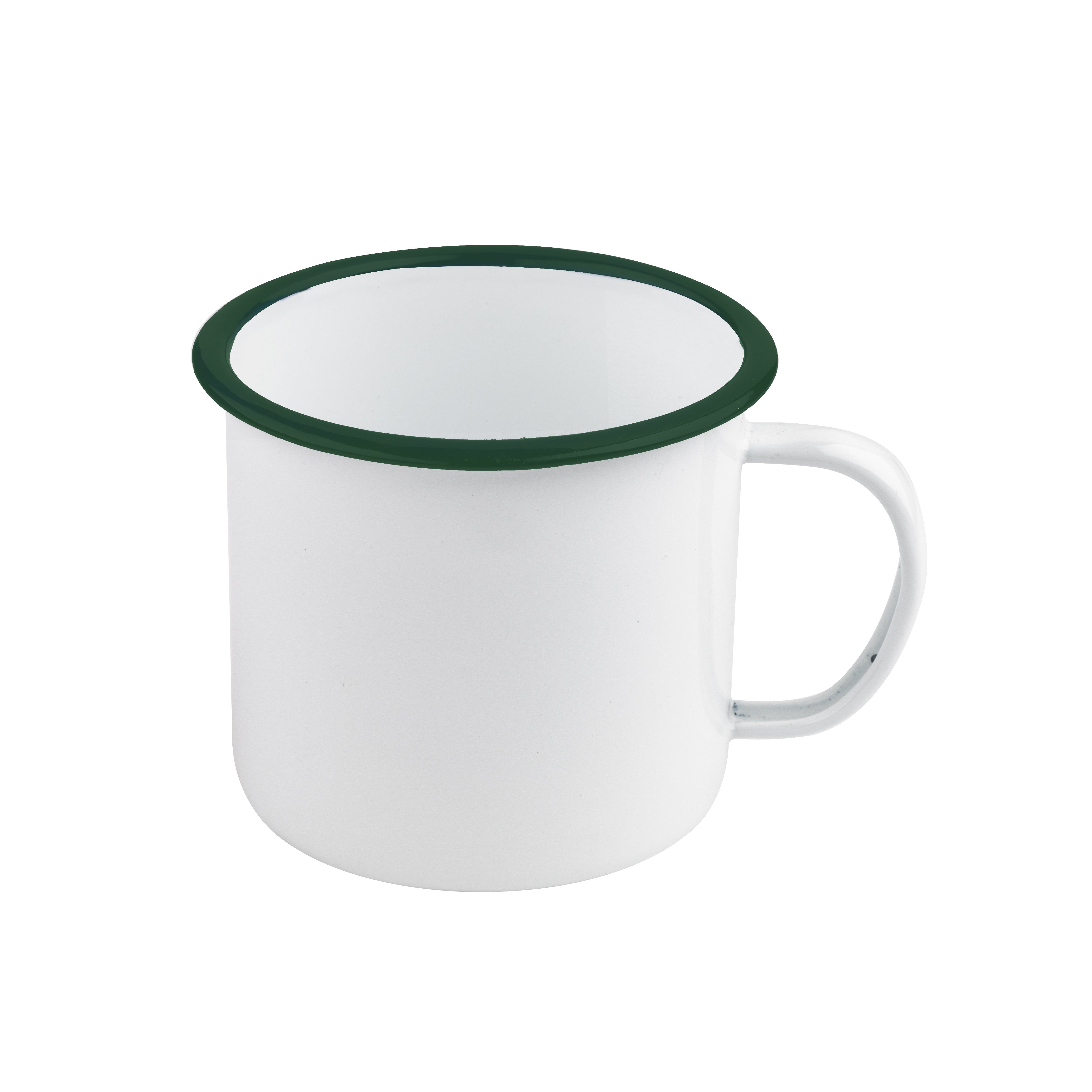 12Pcs - Mug Enamel blanc en acier émaillé à bord vert   H100mm 750ml FirstPack - Mathon - 1