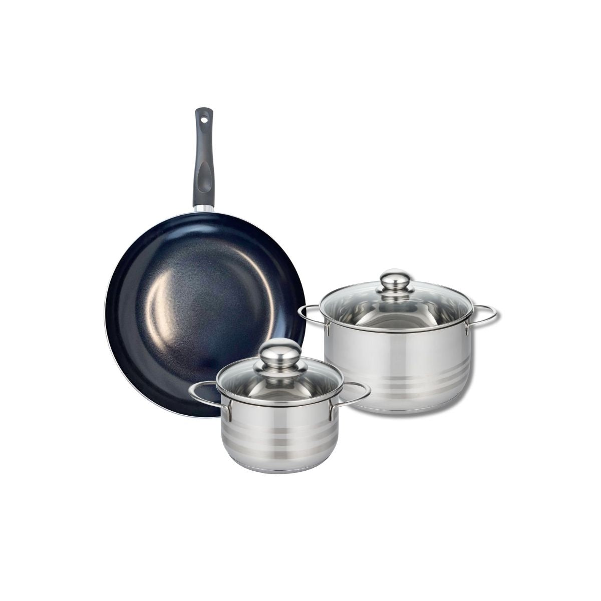 Ensemble de 1 Poêle de cuisson 28 cm et 2 faitouts 16 et 20 cm  Prima Brillant Elo - Mathon - 1