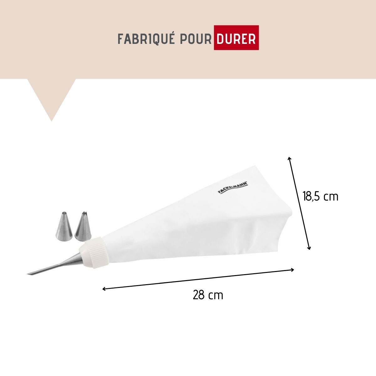 Poche à douille professionnelle réemployable et 3 douilles inox 28 cm  Pâtisserie FM Professional - Mathon - 3