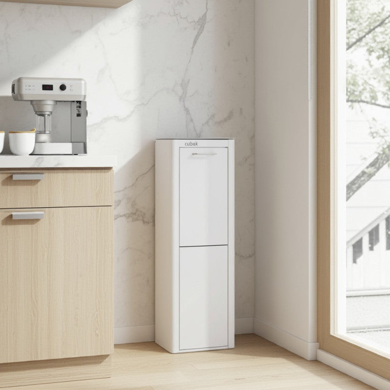 Poubelle cuisine de tri sélectif CUBEK, 2 compartiments de 20 litres. Blanc Don Hierro - Mathon - 2