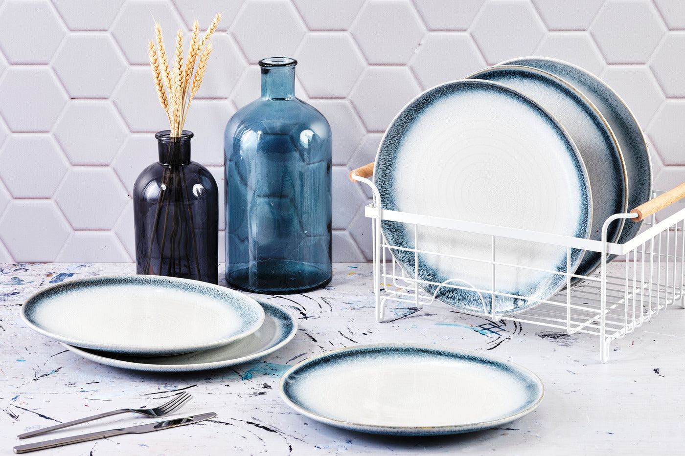 Lot de 6 assiettes plates en grès bleu D27.5 Björn - Mathon - 2