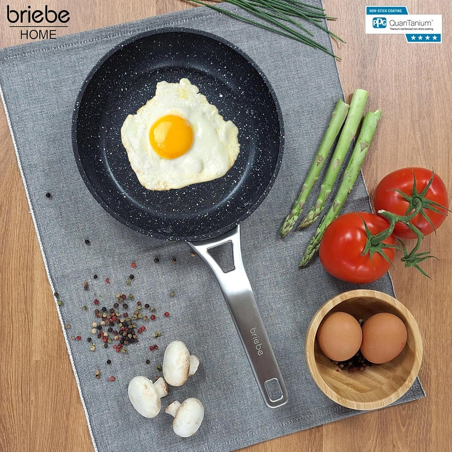 Set 3 Poêles à Frire Antiadhésives à Induction 18-20-24cm, Aluminium Forgé  Noir Black Titanium - Mathon - 2