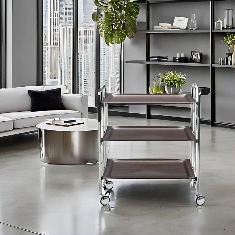 Desserte pliante 3 niveaux avec roulettes – structure chromée, bauhaus Don Hierro - Mathon - 2