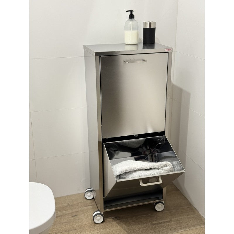 Panier à linge en acier inoxydable avec 2 compartiments à basculement, sur roues, tango Don Hierro - Mathon - 8