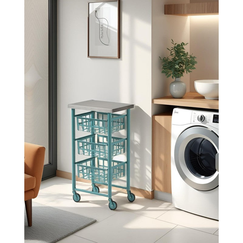 Desserte à roulettes, chariot de rangement FIFTY-FIFTY, Turquoise Don Hierro - Mathon - 3