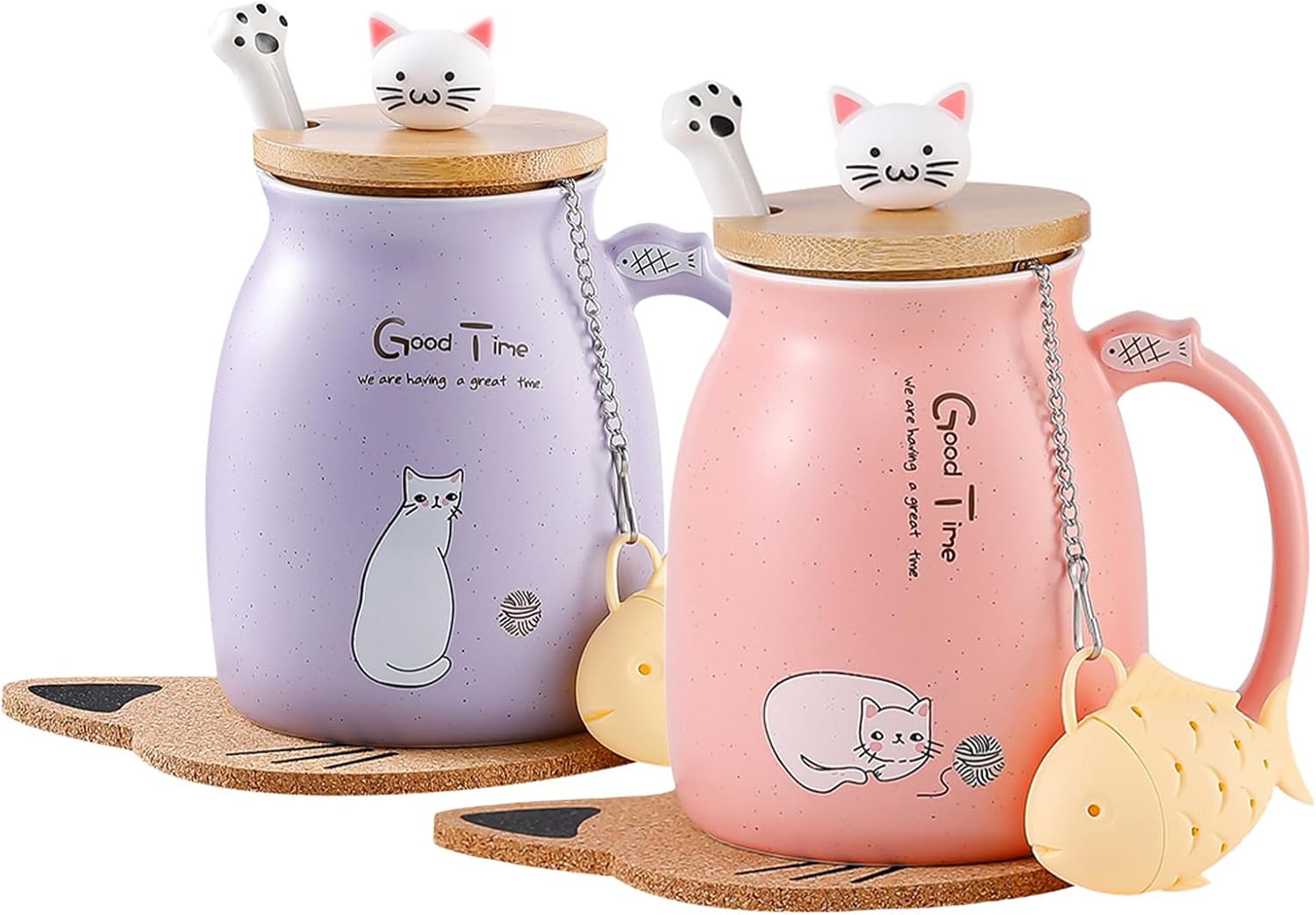 2 Mug Chat en Céramique Mignon pour Café et Thé 350 ml Vendos85 - Mathon