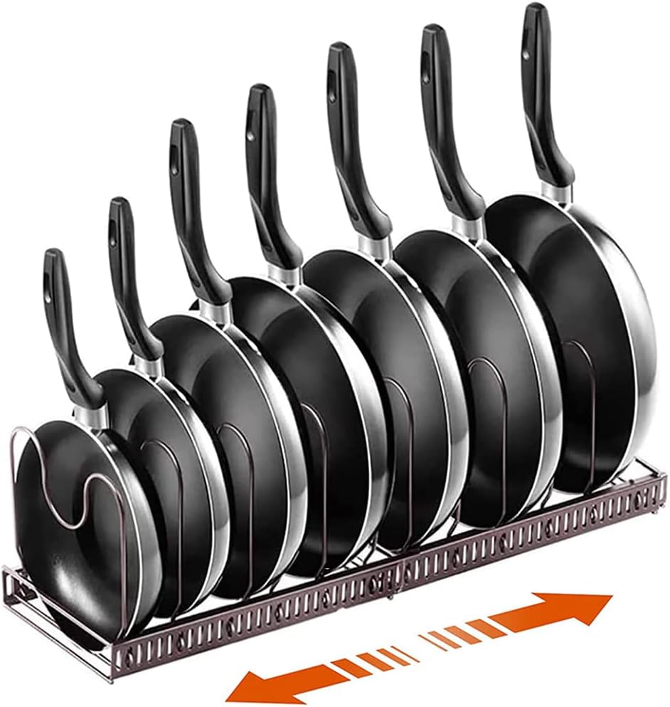 Porte Casseroles 2 en 1 avec 7 Compartiments Réglables pour Casseroles, Couvercles marron Vendos85 - Mathon