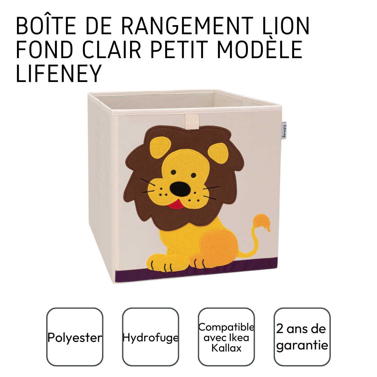 Boîte de rangement en tissu pour enfant "lion" sur fond clair, compatible Ikea Kallax Lifeney Fackelmann - Mathon - 4