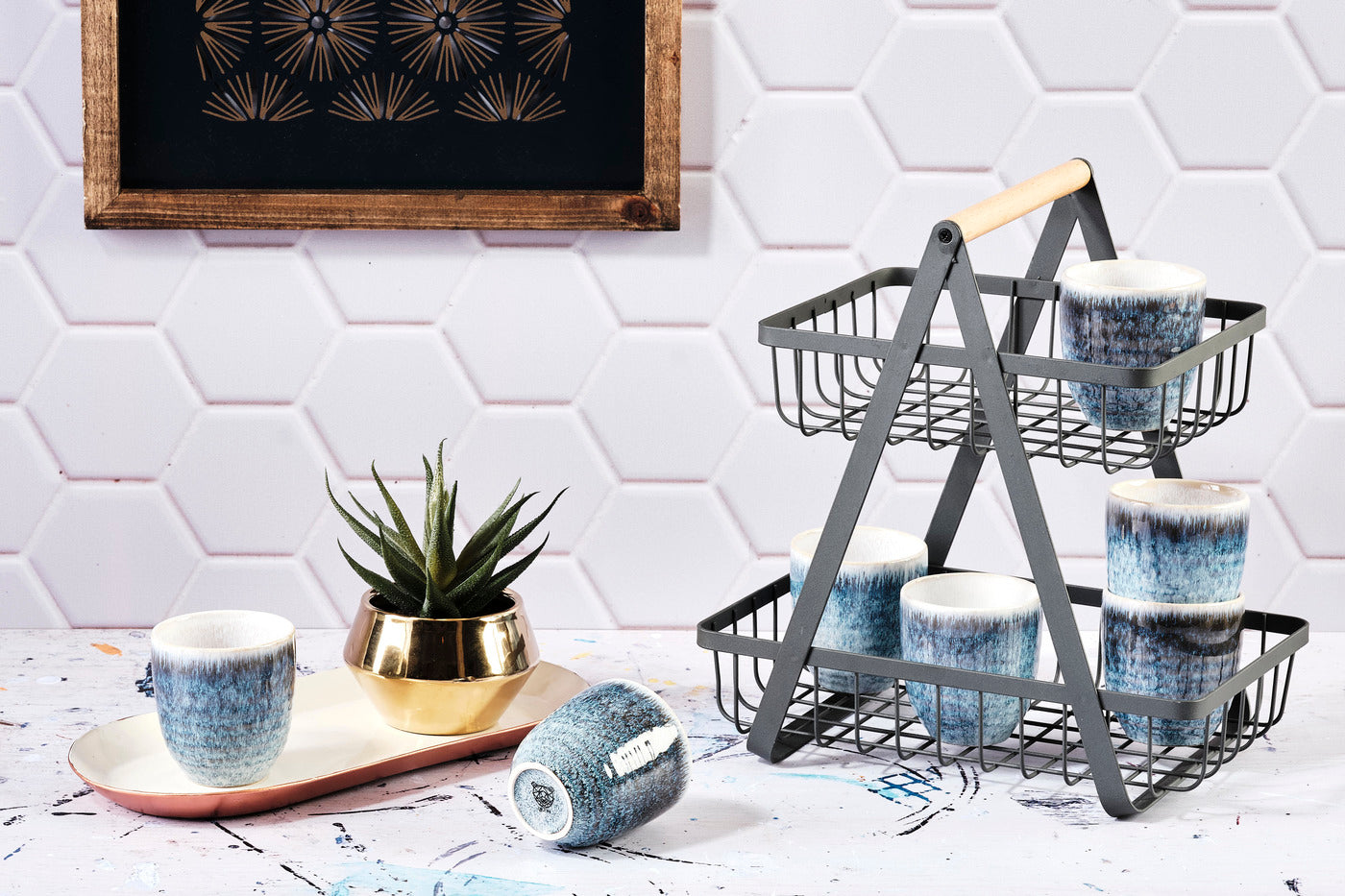 Lot de 6 tasses en grès bleu D7 Björn - Mathon - 2