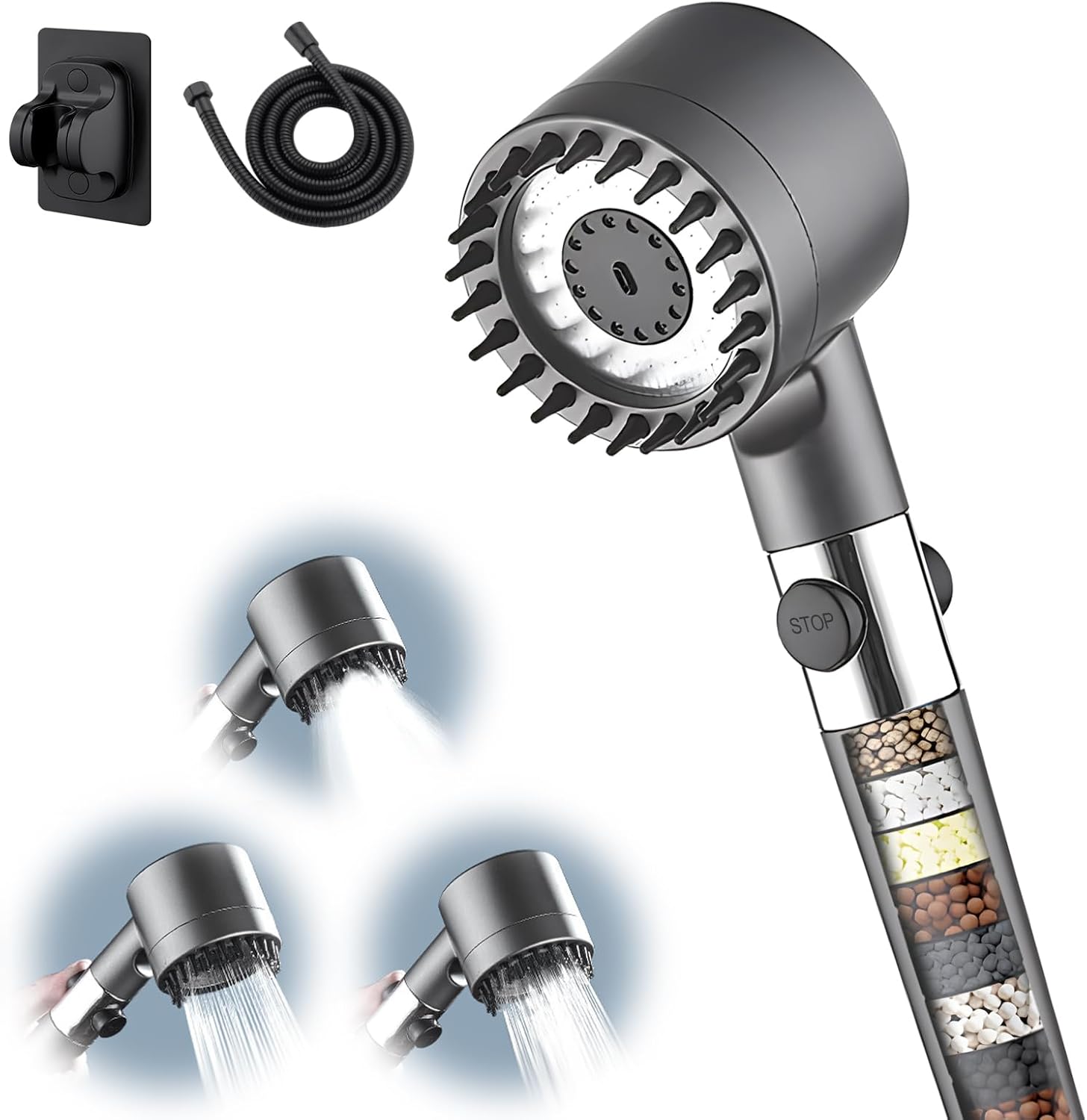 Pommeau de douche mural noir 3 modes avec massage Vendos85 - Mathon