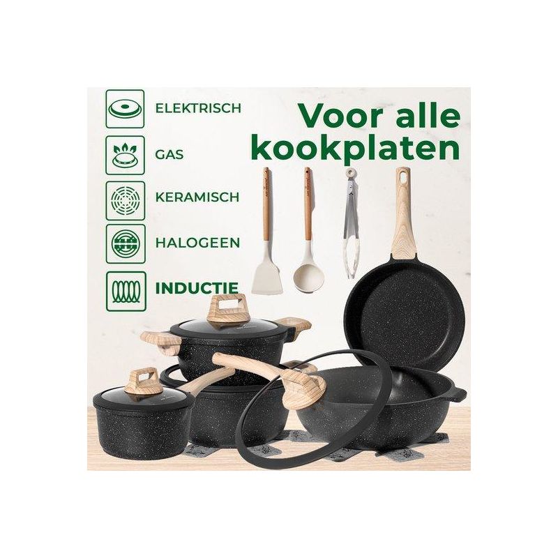 Batterie de cuisine 14 pièces Antiadhésif en Granit noir - Tous feux dont induction Just perfecto JL-889 Just Perfecto - Mathon - 2