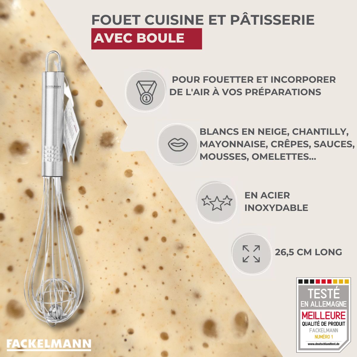Fouet de cuisine et pâtisserie en inox avec bille 26,5 cm  Ovale Limited Edition Fackelmann - Mathon - 3