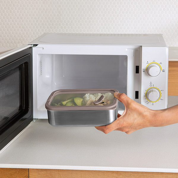 Boîte de conservation rectangulaire en inox avec couvercle en verre 1 L compatible micro-ondes Mathon - Mathon - 2