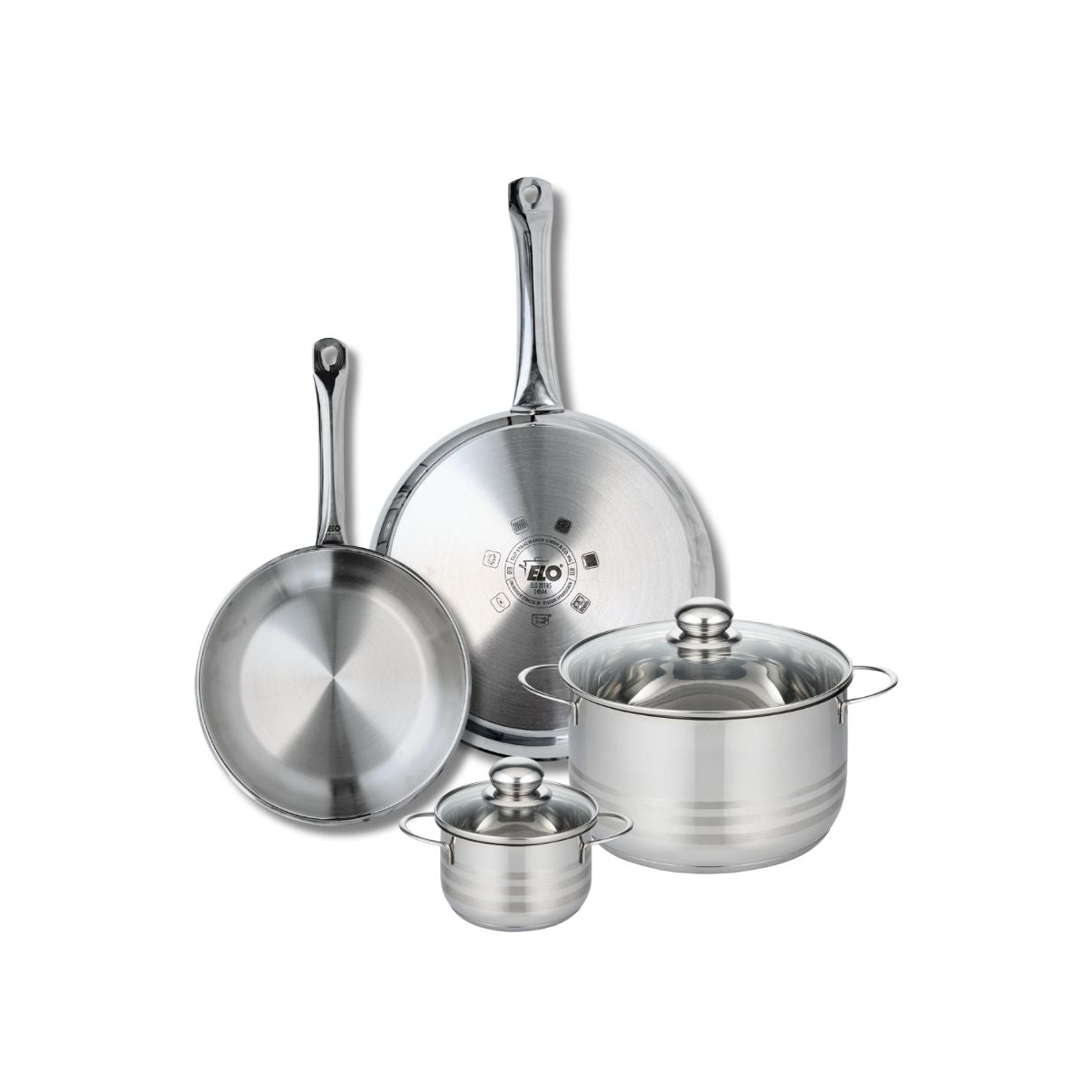 Ensemble de 2 Poêles de cuisson 24 et 28 cm et 2 faitouts 12 et 20 cm  Profi Brillant Elo - Mathon - 1
