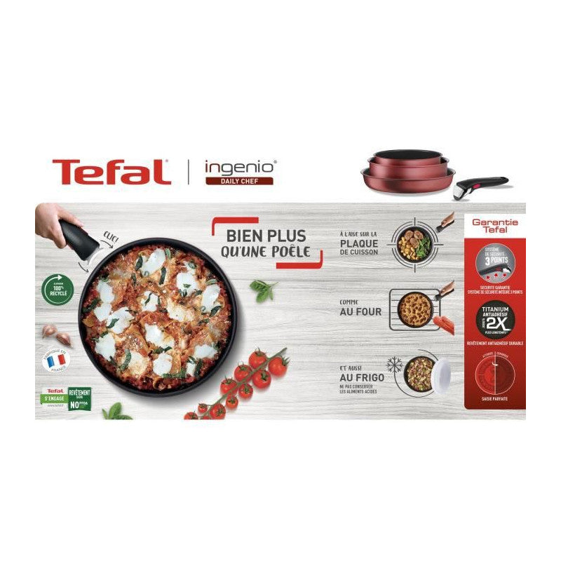 L3989502 Ingenio Daily Chef Rouge Surprise Set 10 Pieces, Revetement Antiadhésif, Tous Feux Dont Induction Tefal - Mathon - 2