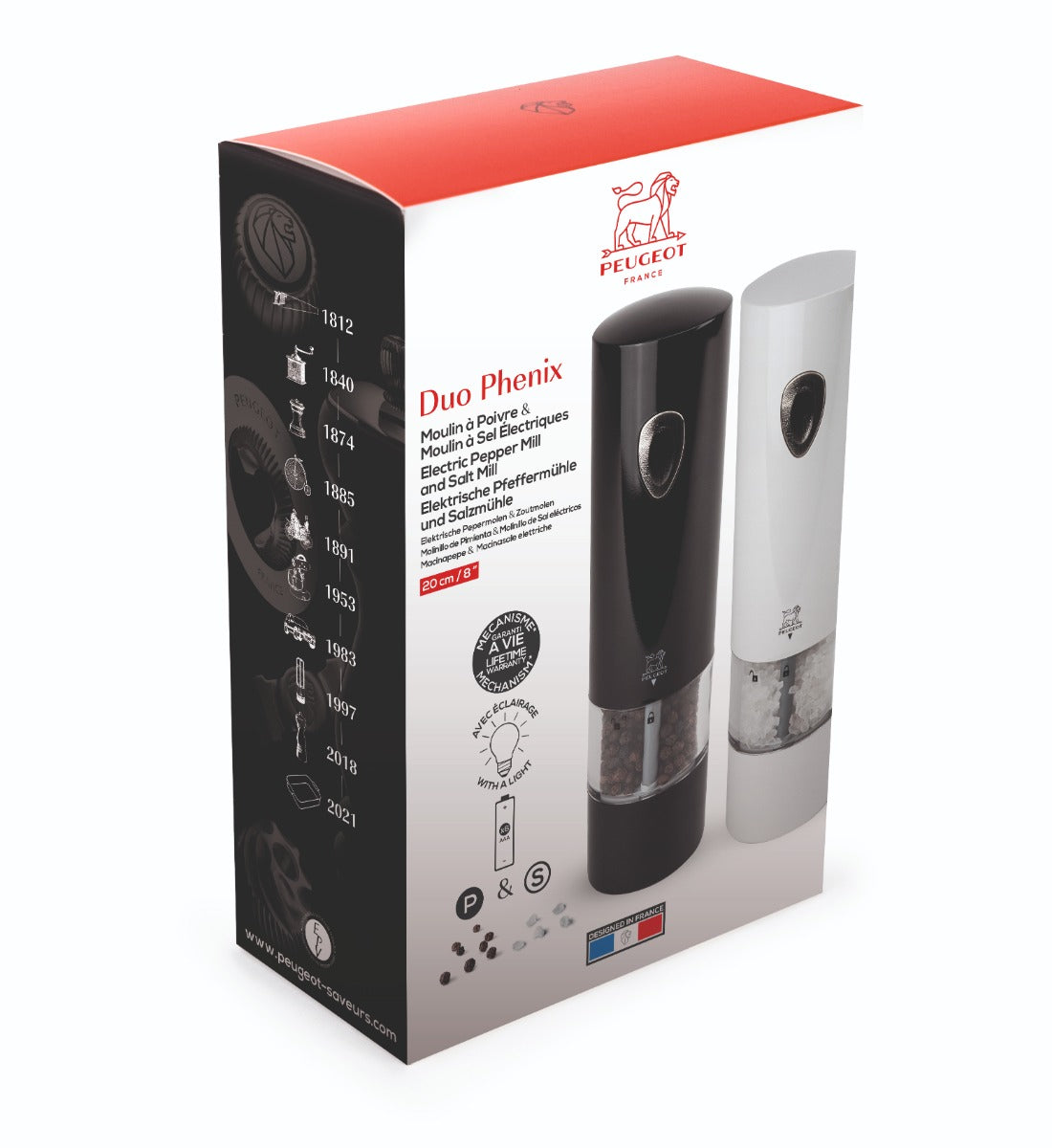 Phenix Moulins à poivre et sel électrique Phenix noir et blanc 20cm Peugeot - Mathon - 4
