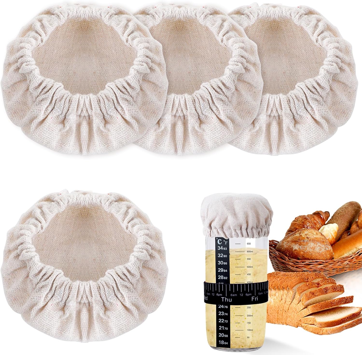 Lot de 4 couvercles en tissu pour bocaux à levain Vendos85 - Mathon