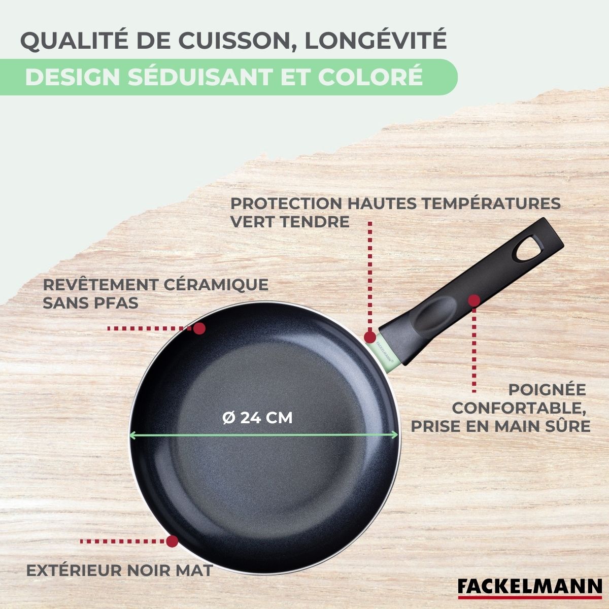 Set poêle antiadhésive céramique 24 cm et 6 ustensiles  Brandao Fackelmann - Mathon - 7
