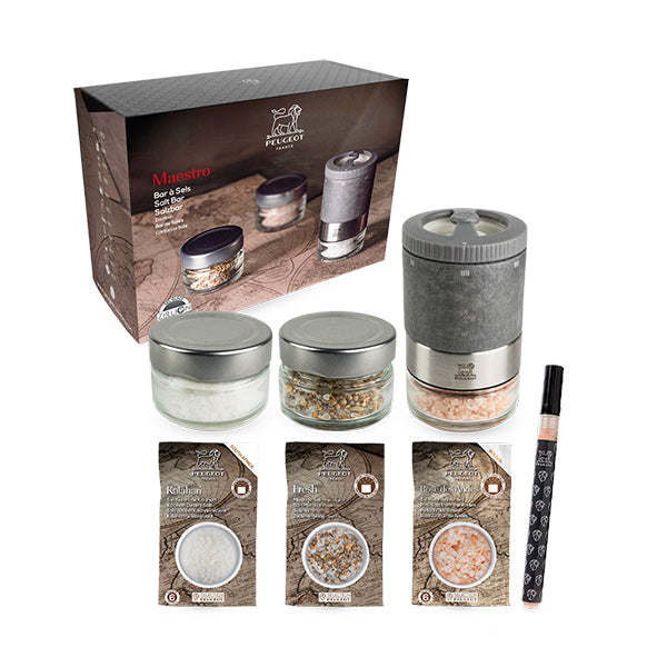 Coffret moulin à sel Maestro à réservoirs interchangeables et 3 sels Peugeot - Mathon - 1