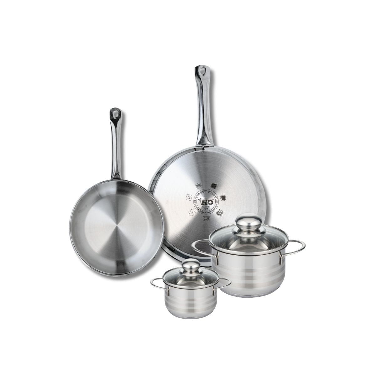 Ensemble de 2 Poêles de cuisson 24 et 28 cm et 2 faitouts 12 et 16 cm  Profi Brillant Elo - Mathon - 1