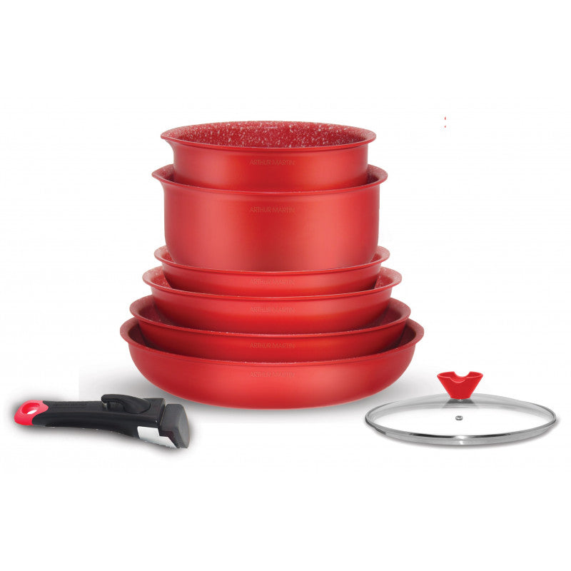 Batterie de cuisine avec manche amovible 8 pièces Rouge Arthur Martin AMR88 Arthur Martin - Mathon - 1