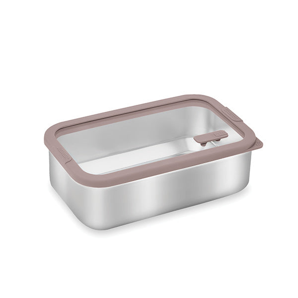 Boîte de conservation rectangulaire en inox avec couvercle en verre 1 L compatible micro-ondes Mathon - Mathon - 1