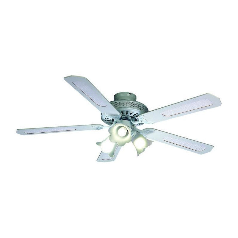 Farelek - Baleares O 132 Cm - Ventilateur De Plafond Reversible, 5 Pales Blanches / Cannees Blanches + Eclairage Farelek - Mathon