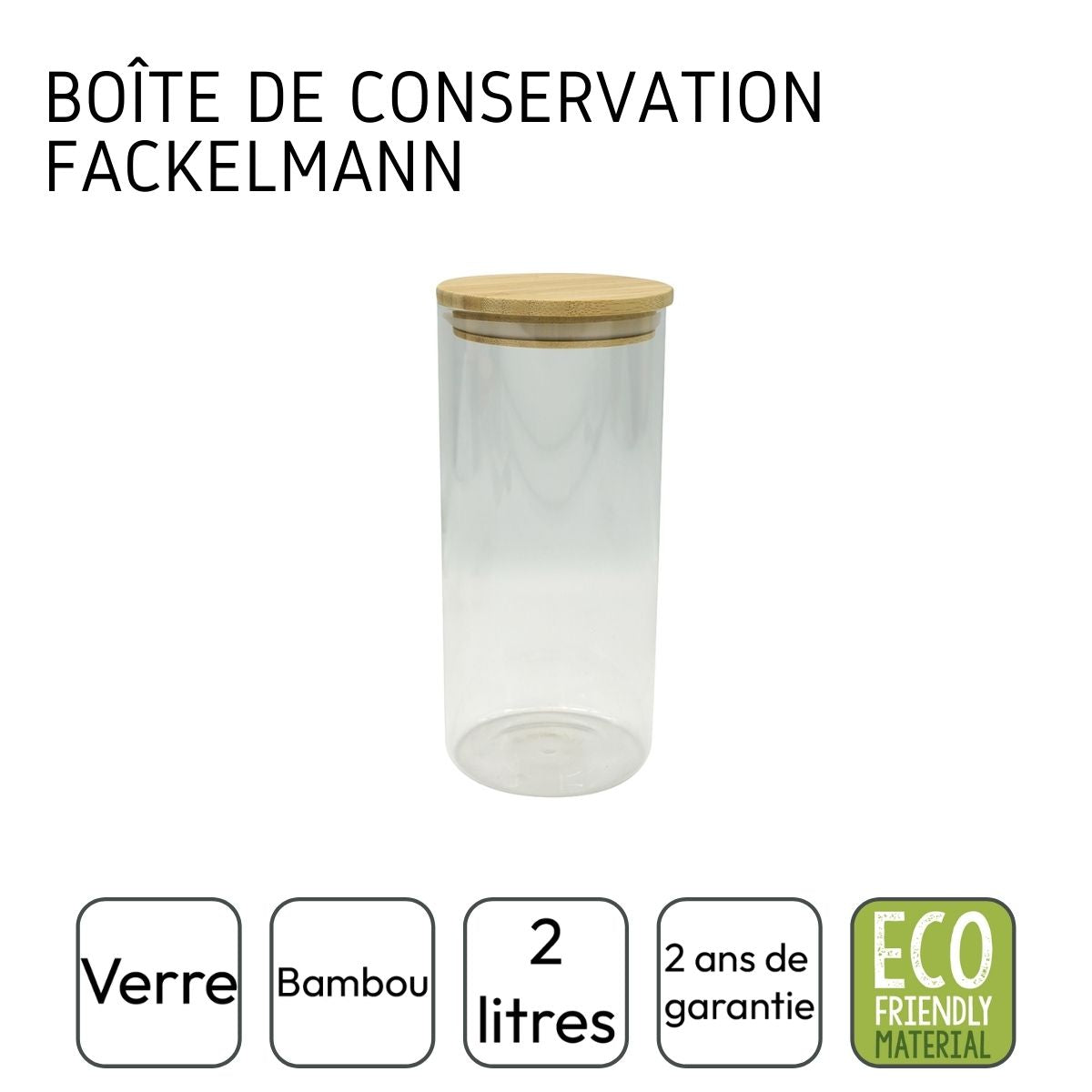 Ensemble de 2 Boites de conservation en verre 2 litres avec couvercle en Bambou  Eco Friendly Fackelmann - Mathon - 4