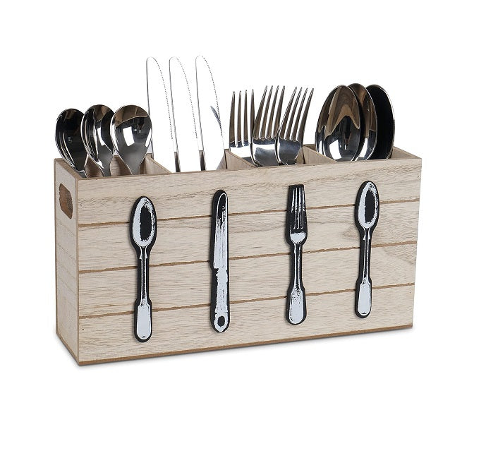 Range-couverts rustique 4 compartiments en bois Vendos85 - Mathon