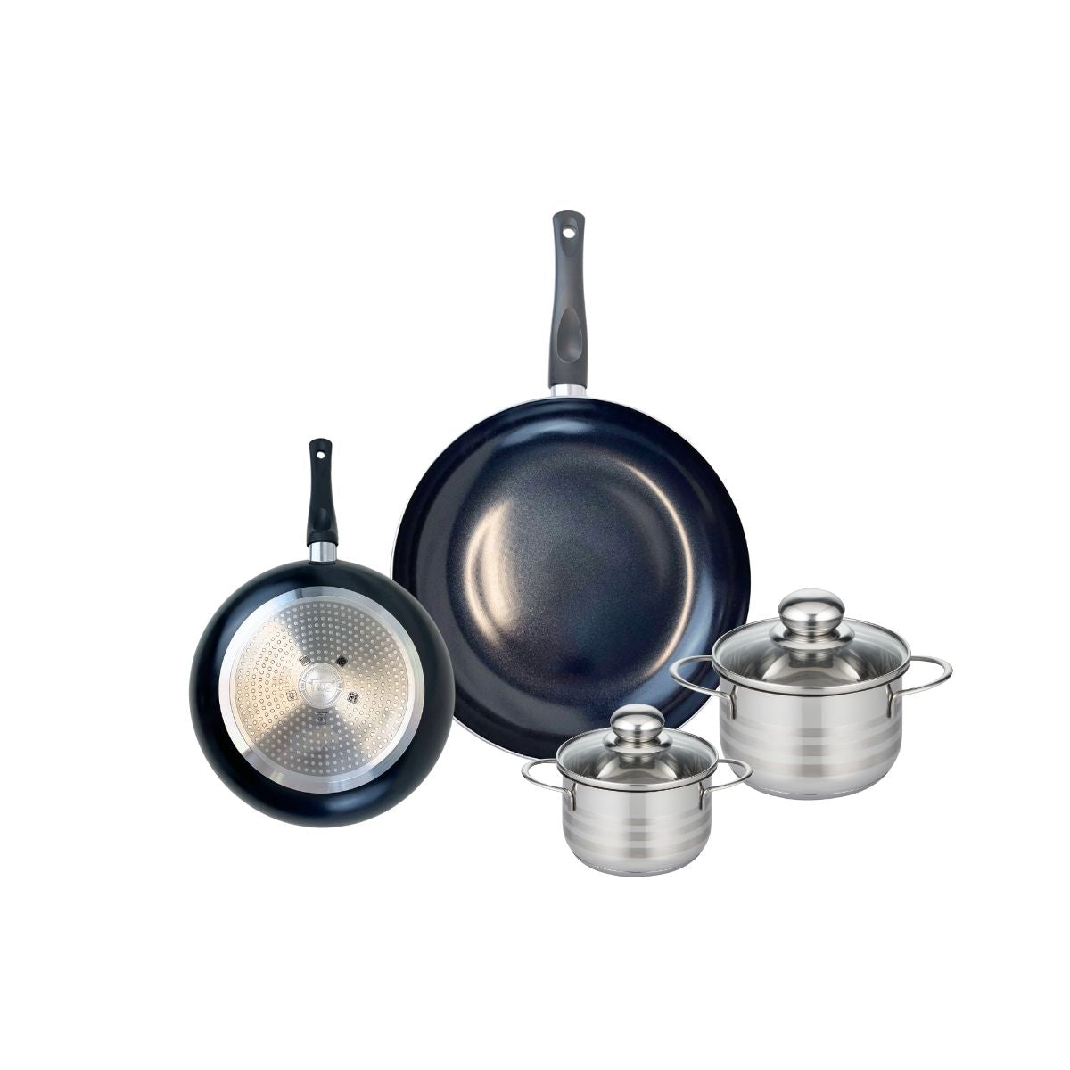 Ensemble de 2 Poêles de cuisson 20 et 28 cm et 2 faitouts 12 et 14 cm  Prima Brillant Elo - Mathon - 1
