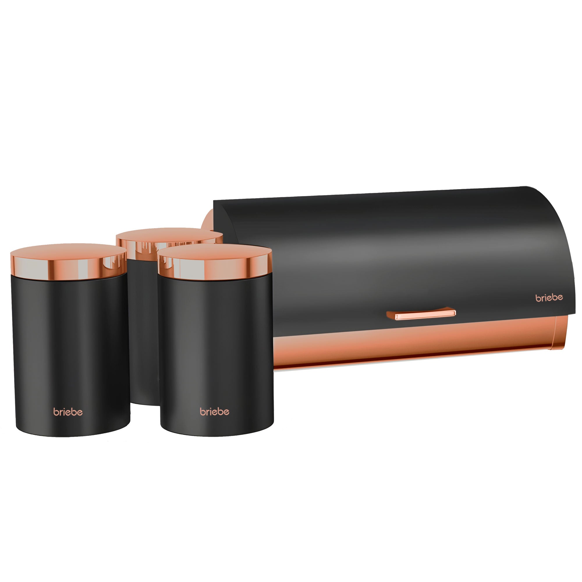 Ensemble Boîte à Pain + 3 Boîtes de Cuisine, Rangement, Acier Inoxydable  Noir Mat/Or Rose BB1161 - Mathon - 1