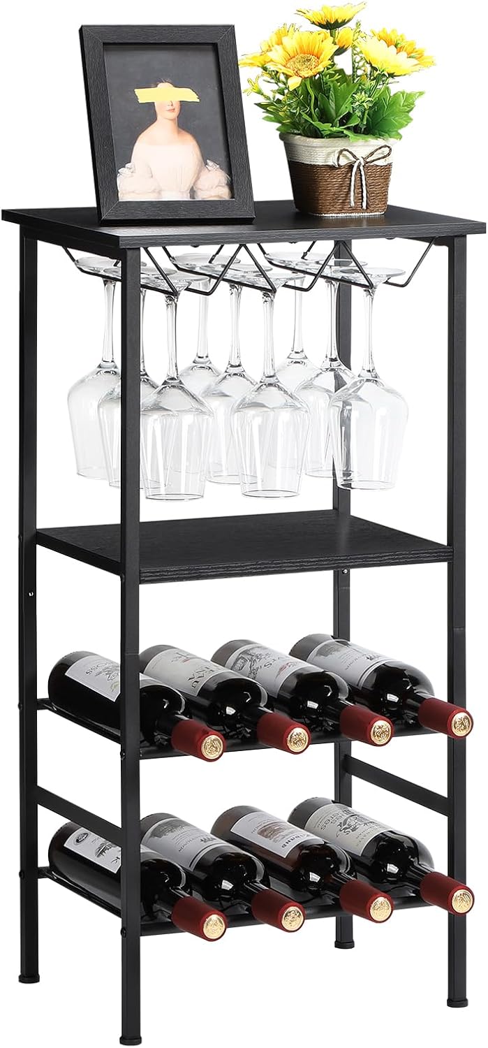 Casier à vin métal et bois – 8 bouteilles & 9 verres Vendos85 - Mathon