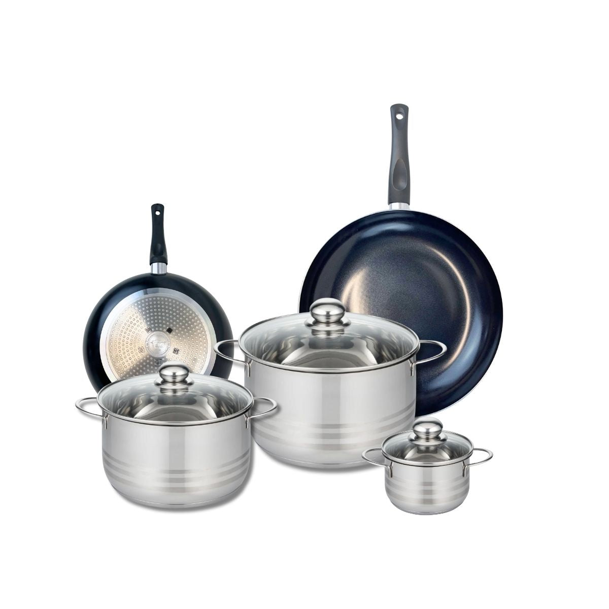 Ensemble de 2 Poêles de cuisson 20 et 28 cm et 3 faitouts 12, 20 et 24 cm  Prima Brillant Elo - Mathon - 1
