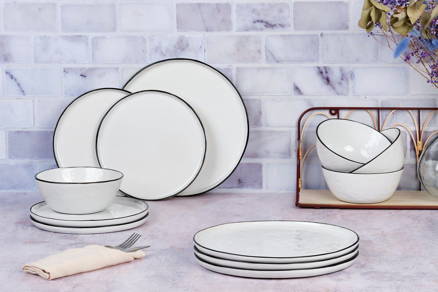 Lot de 12 set les essentiels en grès blanc D Björn - Mathon - 2