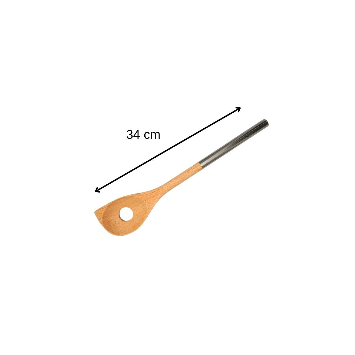 Ensemble de 2 Cuillères en bois biseautée avec un trou manche inox 34 cm  Boissellerie Fackelmann - Mathon - 3